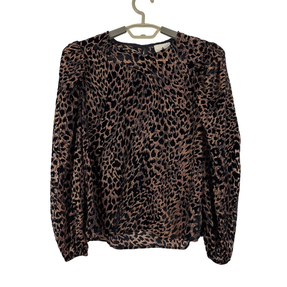 Tuckernuck Leopard Velvet Burnout Blouse Medium Animal Print Mob Wife Chic